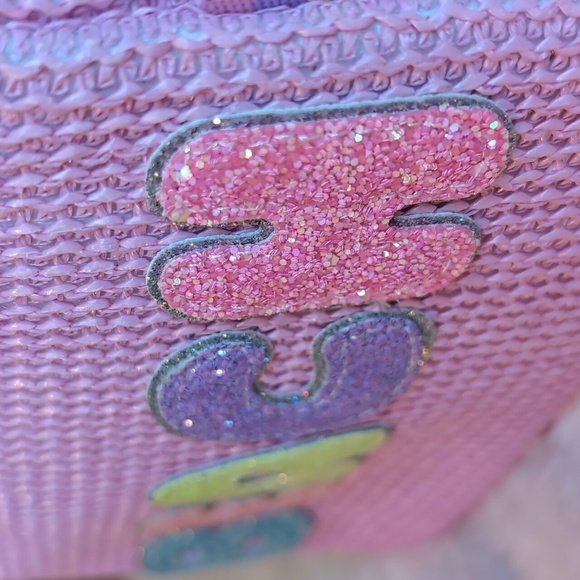 BEACH Pouch With Patches - Snacks Bag Chenille Letter Bag Cosmetic Pink Canvas - Picture 2 of 9